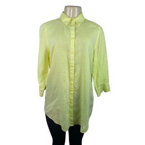 Chico’s Women’s Yellow Button-Up Collared Shirt With 3/4 Sleeves Sz 0